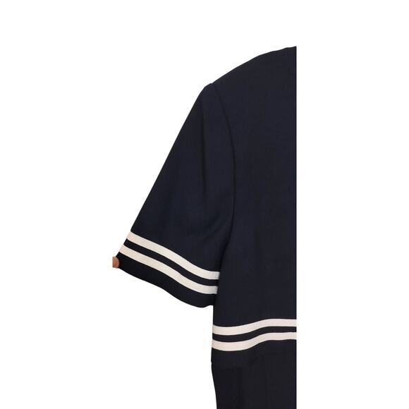 3953)Vtg Cynthia Howie Maggie Boutique Navy White Short Sleeve Sheath Dress 16 - Picture 2 of 7